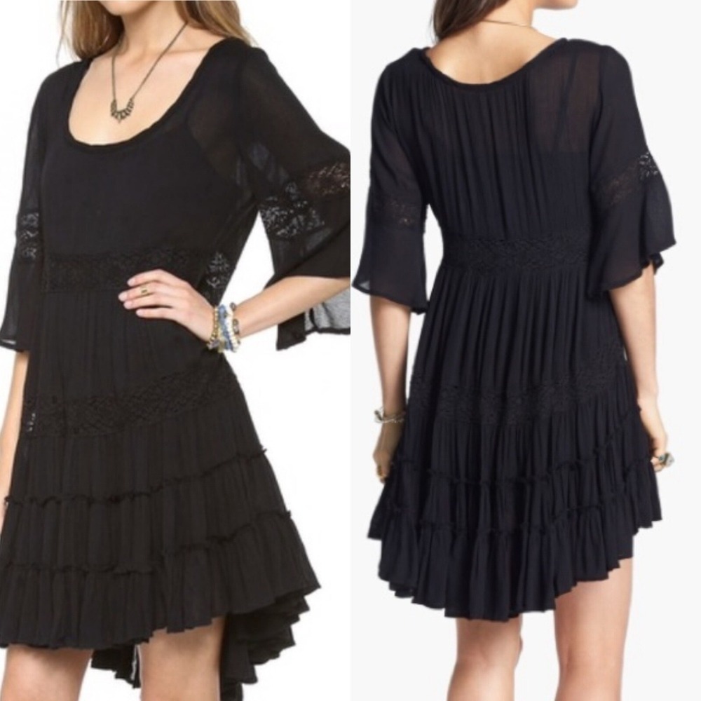 Free People Dream Cloud Mini Dress Bell Sleeve Lace Scoop Neck Whimsigoth S